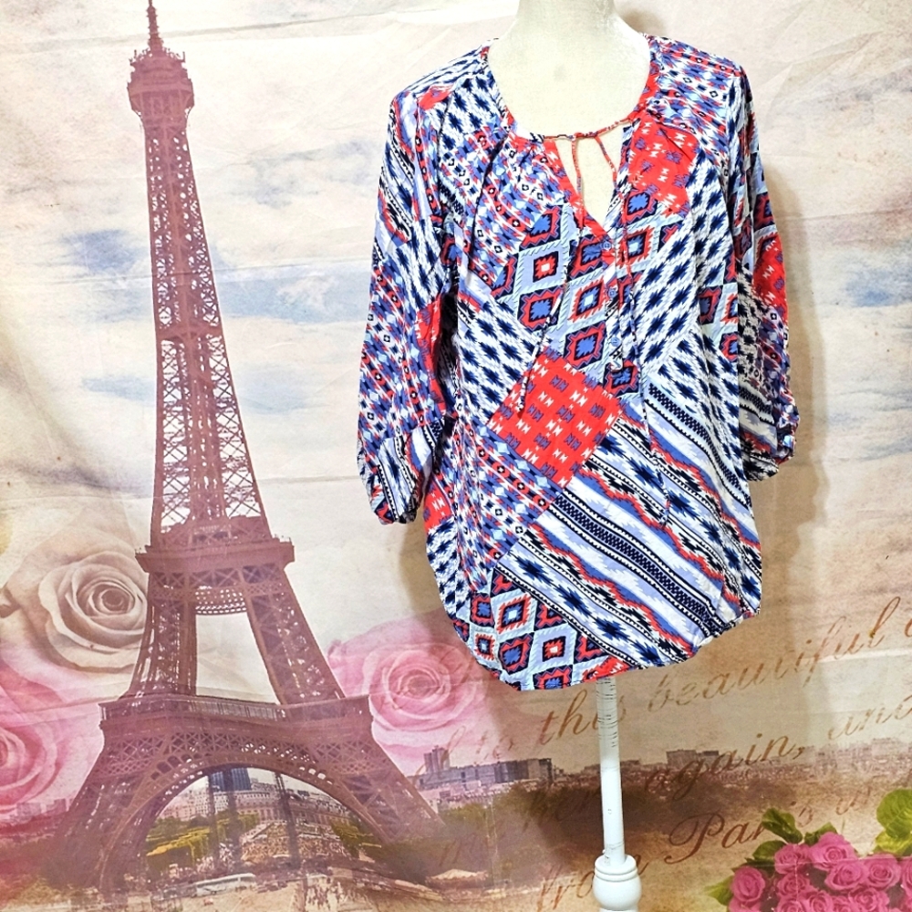 COMO Geometric Patterned Women's Top sz 1X
